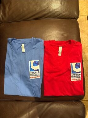Bella Canvas Light Blue and Bright Red Event Logo Tees 2 for 17$